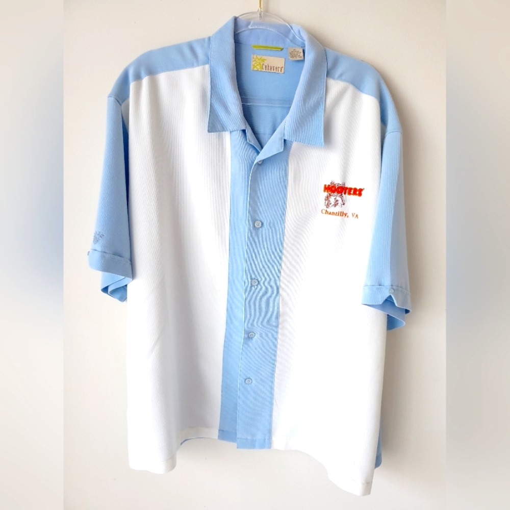 Light Blue and White Men's Cubavera Button Up Shirt Hooters